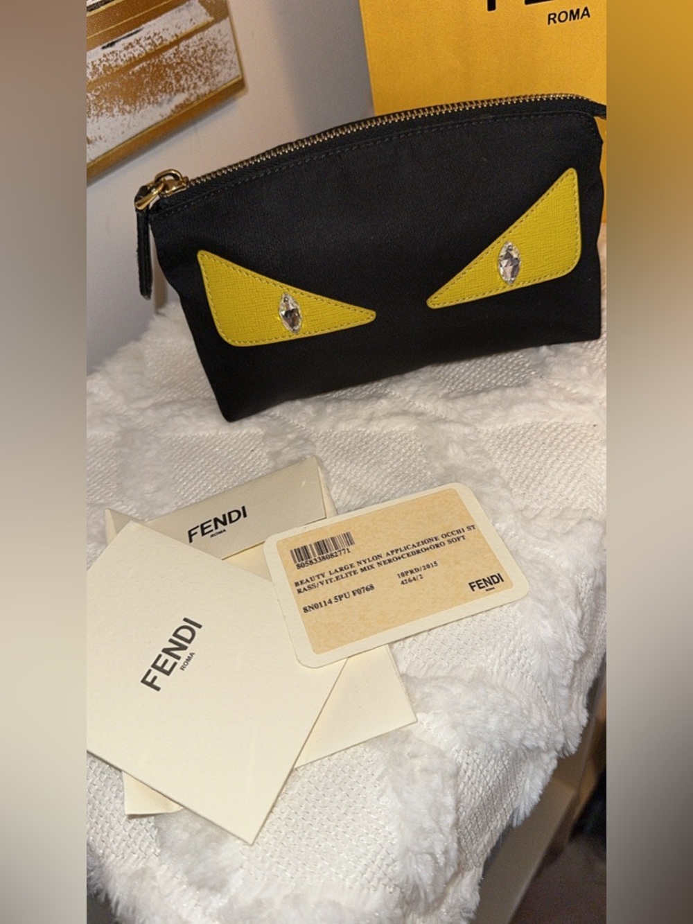Fendi Monster Eyes Black and Yellow Cosmetic Pouch